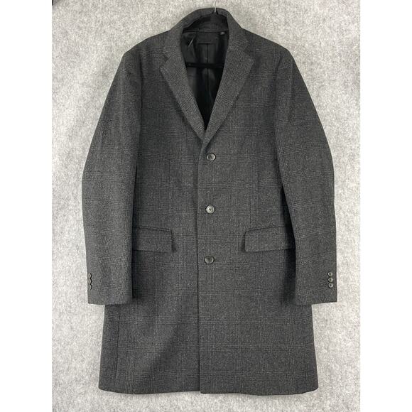 Uniqlo Wool Cashmere Overcoat Mens Large Gray Glenn Check Chester Long Coat - Picture 1 of 15